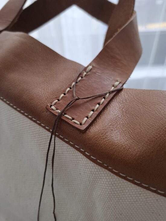 WASHED LEATHER CANVAS TOTE BAG