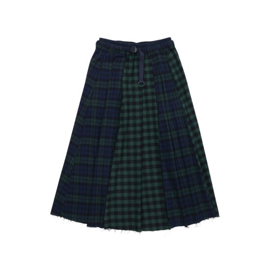 CHECK PATCHWORK BUCKLE CIRCLE SKIRT-GN